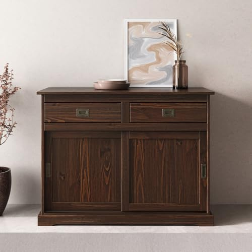 IDIMEX Kommode Savona, Sideboard mit 2 Türen 2 Schubladen, Kiefer massiv, Oberfläche Nussbaum, Buffetschrank, Geschirrschrank, Massivholz