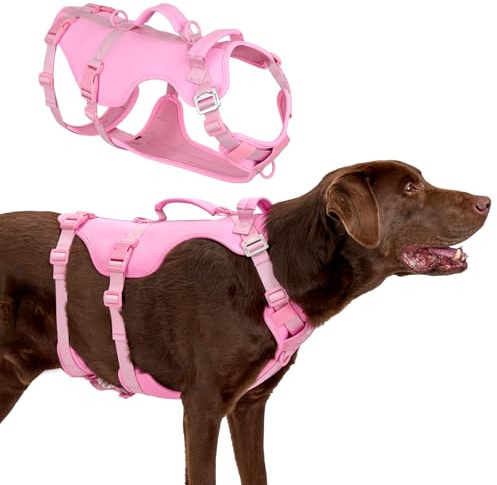 Arblina Hundegeschirr, Sicherheitsgeschirr Hund für Mittelgroße/Große Hunde, Hundegeschirr Ausbruchsicher mit Doppelt Griff, Leichte No Escape Panikgeschirr für Hunde, Rosa M
