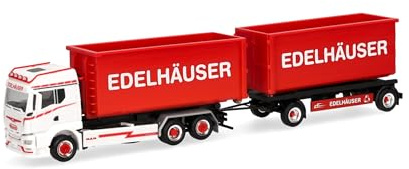 Herpa Truck model MAN TGS TM roll-off container truck Edelhäuser, miniature scale 1:87, collectible, Made in Germany, plastic