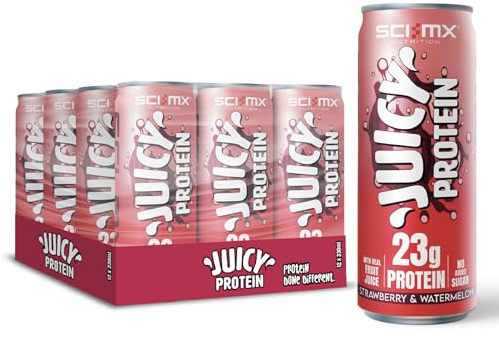 SCI-MX Juicy Protein Sparkling Protein Water • Strawberry & Watermelon Flavour 330ml x 12