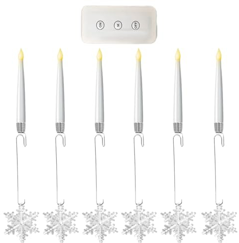 Luckxing 6 Stück LED Weihnachtsbaum Kerzen Mit Fernbedienung, Christbaumkerzen Schwebende Mit Schneeflocke/Kristallkugel, Flammenlose Kerzen Für Weihnachtsbaum,Wedding Home Gift Decor
