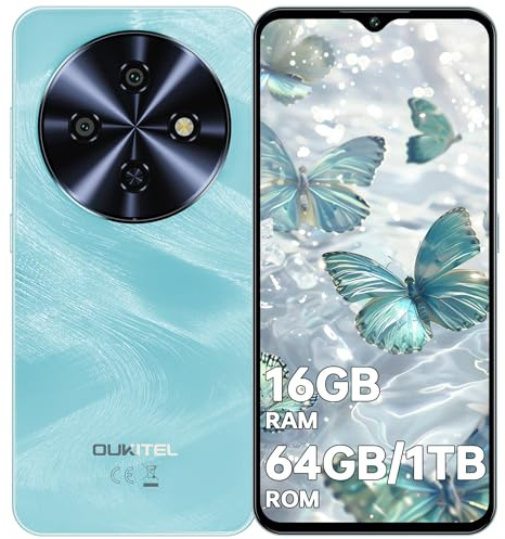 OUKITEL C5 Telephone Portable Débloqué - 16GO RAM +64GO ROM/TF 1TO, Smartphone Pas Cher Écran 6,52HD/60Hz, Batterie 5000mAh, 13MP+5MP, Téléphone Portable 4G Dual SIM/Prise Casque 3.5mm/GPS/OTG, Bleu