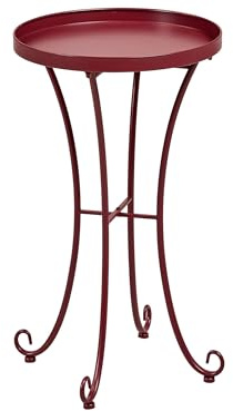 Beliani Garden Round Table 40 cm 40 cm Iron Powder Coated Finish Red Water Resistant, Cavinia