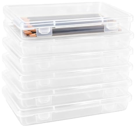 6 Stück Stapelbare Stiftebox mit Deckel Plastik für Schreibwaren Kosmetika | Durchsichtige Bleistiftboxen Stifte Aufbewahrungsbox, Stifte Box Aufbewahrung BPA Freie