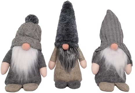 hausleben Winterwichtel Trio 25 cm – 3er Set – Skandinavische Weihnachtsdeko – Deko Wichtel Grau & Beige mit Bart & Mütze – Weihnachtsfiguren für Tisch, Fensterbank & Wohnzimmer