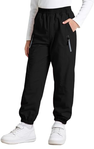 Hoseay Pantaloni Trekking Impermeabili Bambini Morbidi Pantalone 7-8, Nero