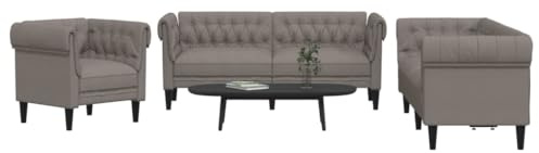 Ziaphsol 3-TLG. Sofagarnitur Taupe Stoff, Wohnzimmer Polstergarnitur mit Sessel & 2er/3er Sofa, strapazierfähiger Polyesterbezug, Massivholzgestell, bequemes Sitzerlebnis, für Zuhause