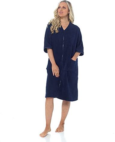 KAV Super Soft 100% Cotton Robe Womens Dresses - Towelling Shower Wrap Gown - Ladies Adjustable Towel Bathrobe for Housecoat, Nightwear, Lounge, Motherday gift, Spa Bath with Zipper and Pocket