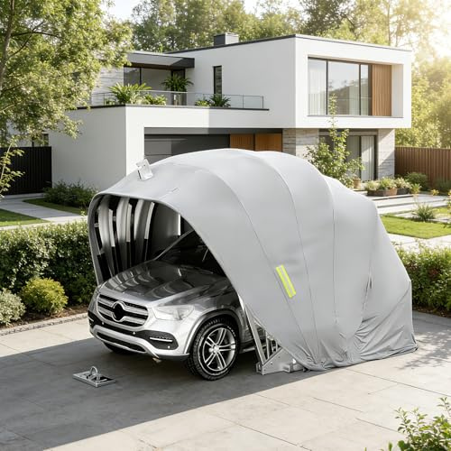 Abri de Voiture Pliable avec Serrure, Tente Portable en Acier Inoxydable, Abri de Voiture Résistant aux Intempéries, pour Automobile L: 5.5/5.9M