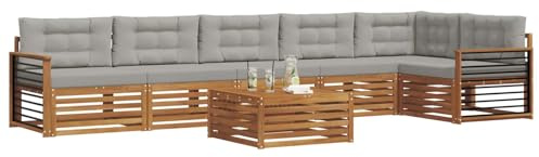 vidaXL Outdoor-Sofagarnitur mit Kissen 7 pcs Natürlich und Hellgrau, Gartenbank, modernes Ecksofa, strapazierfähige Sitzmöbel, Lounge für Terrasse, stylischer Komfort