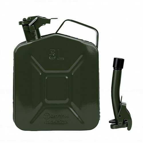 Tbest Bidon D' en Métal Robuste de 5 L avec Bec Verseur, Conteneur de Carburant Polyvalent pour le Stockage D'antigel D'huile Moteur de Camion de Voiture, Conception Durable