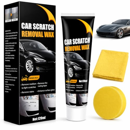Reparador Arañazos Coche,Quita Arañazos Profundos,Pasta de Pulir que Pule y Elimina Rayones,Remueve Manchas y Señales de Uñas, Repara en Plastico con Esponja,Fácil Aplicación,120ml