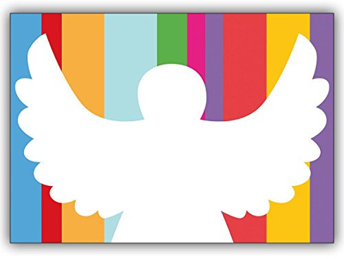 10x Trendige Designer Weihnachtskarte mit Weihnachtsengel auf coolen Streifen • Klappkarten Set mit Umschlägen als liebevoller Weihnachts Gruss für Familie und Freunde