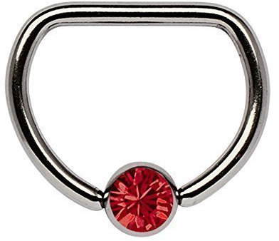 Brust Piercing Titan D-Ring 1,6 x 8 mm mit 5 mm Steinkugel in rot