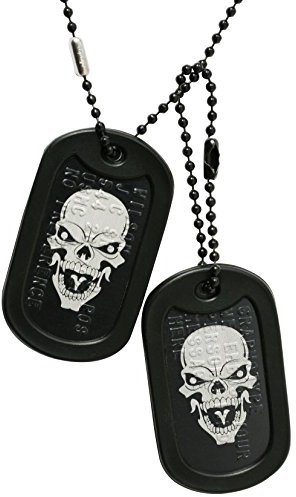 Graphotype™ Totenkopf Dogtags: 2 personalisierten Erkennungsmarken im Armeestil mit Kugelkette & Schalldämpfern
