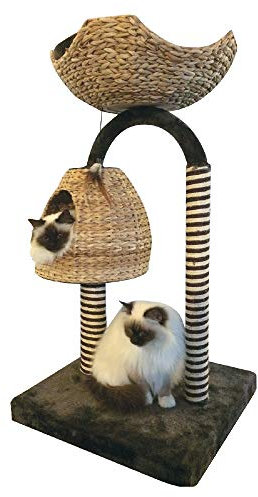 tiragraffi per gatti NATURAL AZALEA, realizzato in materiali naturali + soffice pelouche, perfetto in ogni ambiente grazie alla sua eleganza e al suo design, dotato di livelli, cuccia, casetta