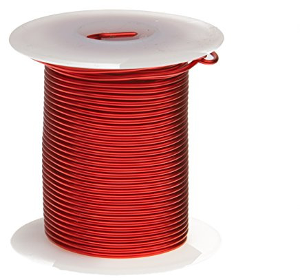Magnet Wire, Enameled Copper Wire, 18 AWG, 4 oz, 50' Length, 0.0415 Diameter, Red
