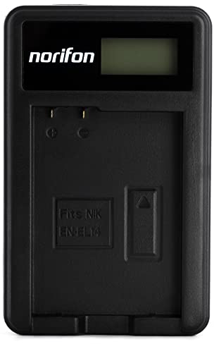 Norifon Chargeur de Caméra EN-EL14 LCD USB pour Nikon Coolpix P7000, P7100, P7700, P7800, DSLR D3100, D3200, D5100, D5200 et Plus - 8.4V DC/600mA