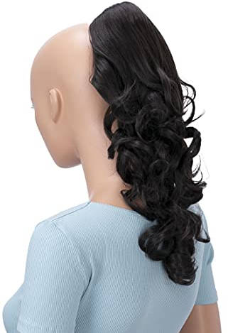 CAISHA 40cm Haarzopf Lily Haarteil mit Butterflyklammer Pferdeschwanz Haarverlängerung Voluminös Gewellt Dunkelbraun H202