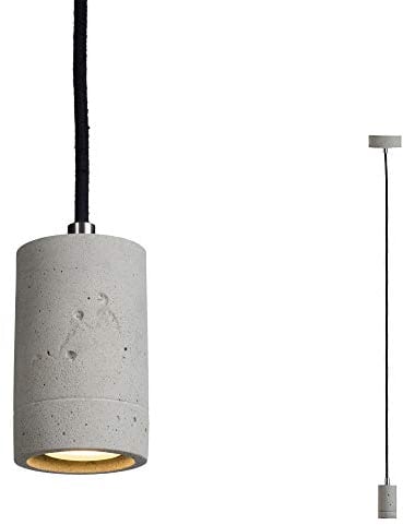 SSC-LUXon Design Pendelleuchte PIA aus Natur Beton, Textilkabel schwarz - mit dimmbarer LED GU10 Lampe 7W warmweiß Betonlampe