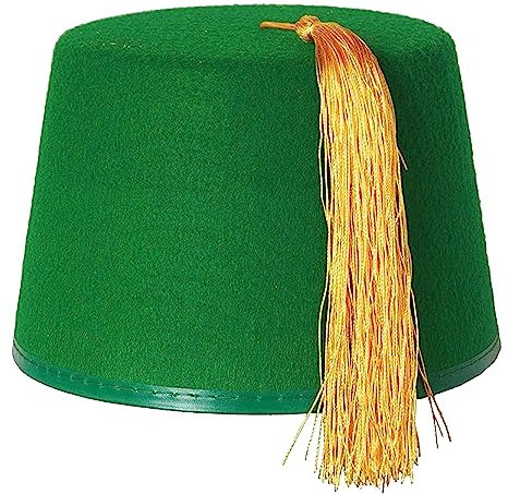 Fez-Mütze, grün, mit goldfarbener Quaste, Unisex, Filz, für Damen und Herren