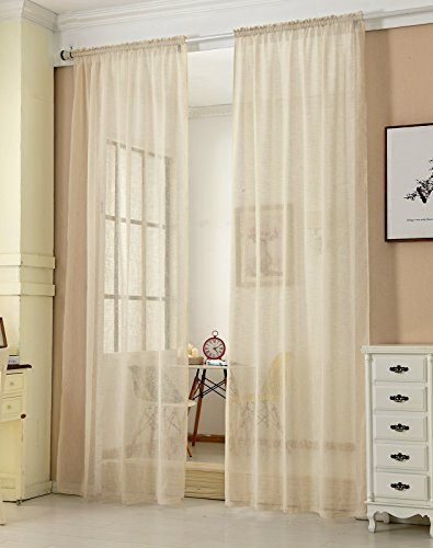 WOLTU Gardinen, Vorhänge für Wohnzimmer Kinderzimmer Schlafzimmer, mit Kräuselband, Leinenoptik, Halbtransparent Voile, 140 x 175 cm, Sand