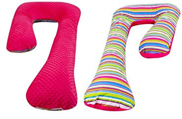 Velinda Schwangerschaftskissen Ruhekissen Kuschelkissen Seitenschläferkissen 7-Kissen (Muster: bunte Streifen 1 - rosa)