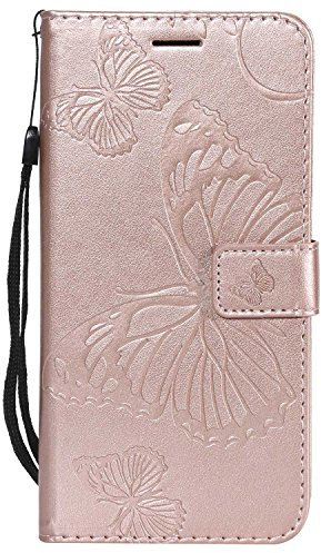 DENDICO Custodia Portafoglio per iPhone 7 Plus / 8 Plus (5.5), Pelle e Silicone, Flip Case con Slot Carte e Cavalletto, Oro Rosa