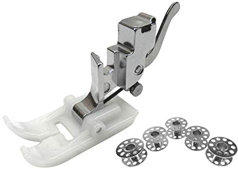 Teflonfuss Antihaftfuß Gleitfuß Nähfuss + Nähfußhalter + 5 Metall Spulen für Necchi 270/524 / 559 Nähmaschine