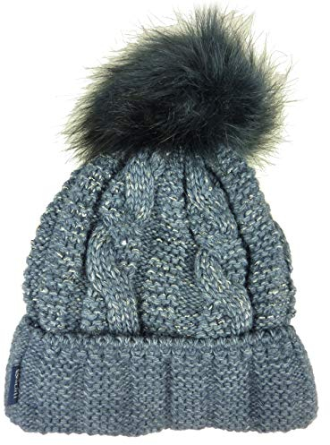 achti LOTTA coole uni Wintermütze mit Glitzer Effekt und großer Fell Bommel - warm gefüttert - (blau blaugrau)