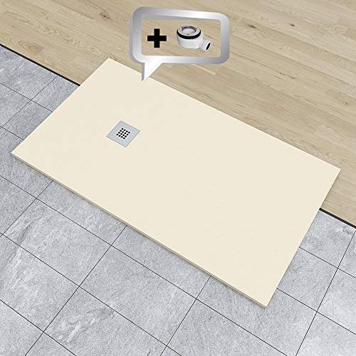 PLATO DE DUCHA DE RESINA PIZARRA CARGA MINERALES GEL COAT 80x160 cm Crema RAL 1015
