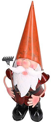 Gnome With Rake Garden Sculpture Ornament Statue Metal Decoration Home Lawn