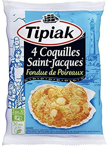 Tipiak 4 coquilles Saint-jacques fondue de poireaux, surgelées - Les 4 coquilles, 360g