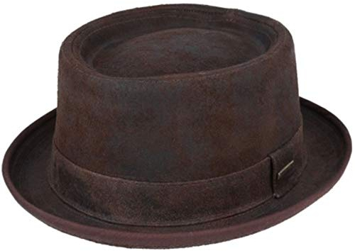Gladwin Bond Pork Pie Hut aus Leder, handgefertigt, 100% Schafsfell mit Futter für Herren und Damen, Winter- und Sommer, Leder Gr. 59 cm/Large, braun