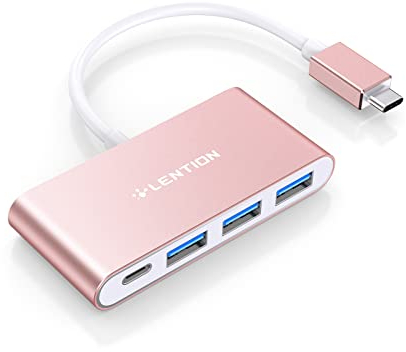 LENTION 4-in-1 Hub USB C con 3 USB 3.0, Ricarica Rapida PD 100W, Adattatore per MacBook Pro 2024-2016, Mac Air, iPad Pro Air, iPhone 16 Plus Pro Max, Surface Pro 9 (C13se, Oro Rosa)