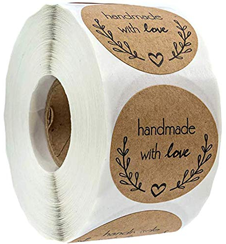 POFET 500pcs Kraft Handgemachte runde Backaufkleber Selbstklebende Etikette Runde handgemachte Aufkleber Etiketten Etiketten Roll Dekor für hausgemachte Geschenke