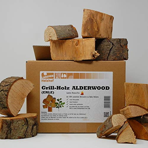 Landree® BBQ Grillholz Aderwood/Erle 3,5KG – die (saubere) Alternative zu Holzkohle oder Grillbriketts - sicher - ökologisch – aromaintensiv vom Holzhof aus Schleswig-Holstein