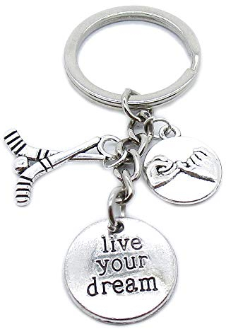 MM3F3O Schlüsselanhänger, Schmuck-Verschlüsse, Motiv: Dream Your Live Hockey Ice Promise Pinky silberfarben antik-optik