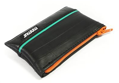 MNMUR bietet EIN kleines Münzportemonnaie aus recyceltem Fahrradschlauch an - eine praktische Geldbörse für Männer mit Reißverschluss und den Abmessungen von 10 x 6 cm (Orange Zip, Blaue Linie)