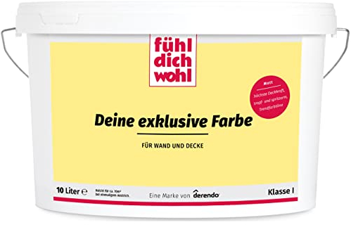 derendo Fühl Dich Wohl Deine Farbe gelb, matte Wandfarbe gelb, hohe Deckkraft, verschiedene Gelbtöne zur Auswahl (10L, Cremegelb E7-22)