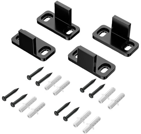 SANKEYTEW 4 Pieces Barn Door Floor Guide Sliding Closet Hardware Plastic Simple Wall Mounted Bottom Track Guide for Doors Including Bypass and Pocket with Screws(Black)