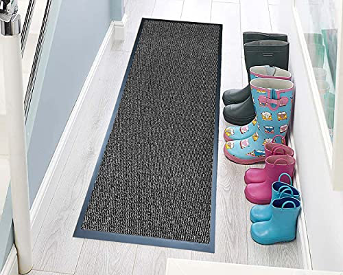 TrendMakers Hardwearing Heavy Duty PVC Edge Pile Top Rubber Barrier Mat Entrance Door Kitchen Floor Runners Mats Rugs | 40cm x 60cm | Grey | POLYPROPYLENE PILE