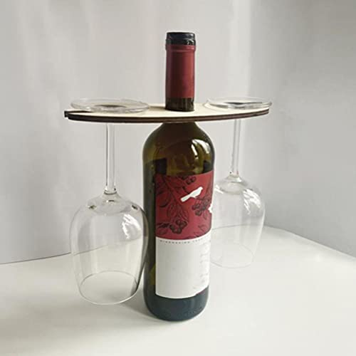 Amosfun Set of 3 Wine Butler Wooden 2 Glasses 2 in 1 Wine Rack Wine Lover Gift for a Wine Bottle and 2 Wine Glasses