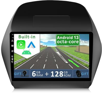 YUNTX-5703-D05-6128 [6GB+128GB] Android 10 2 Din Car Stereo Fit for Hyundai Tucson IX35(2010-2015)-Free Camera-Support DAB/Steering Wheel Control/MirrorLink/WiFi/USB/4G