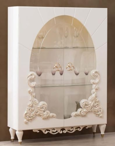 Casa Padrino Luxus Barock Vitrine Weiß/Gold 116 x 46 x H. 170 cm - Beleuchteter Massivholz Vitrinenschrank mit 2 Glastüren - Edle Barock Möbel