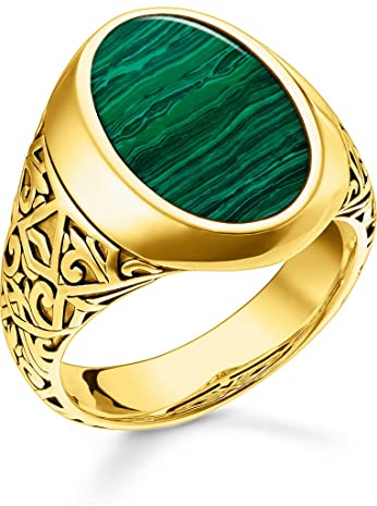 THOMAS SABO Unisex-Damenring 925er Silber Malachit 62, Gold 32022512