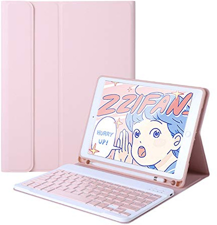 QYiiD Funda con Teclado para iPad Mini 6th Generation 8,3 Pulgadas 2021, Funda Protectora Delgada con Ranura de Lápiz, Teclado Inalámbrico Desmontable Español Layout, Rosa