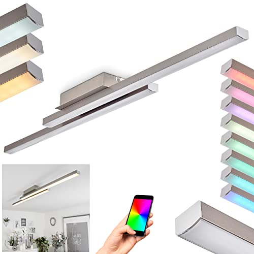LED Deckenleuchte Tamizat, dimmbare Deckenlampe in Nickel-matt/Weiß, 2x17 Watt, 2300 Lumen, 2700-6500 Kelvin, RGB Farbwechsler, steuerbar über Smart App u. Bluetooth, Smart Home fähig