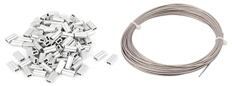 QUARKZMAN Acciaio Filo Cavo Corda 10M Lunghezza con 1mm Diametro Alluminio Crimpatura cerchio Manicotto per Sollevamento 1 Set