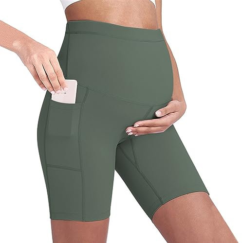 Buliezy Short de Yoga de maternité Noir avec Poches pour téléphone - Taille Haute - Soutien sans Couture - Doux et Actif - Taille S à XL